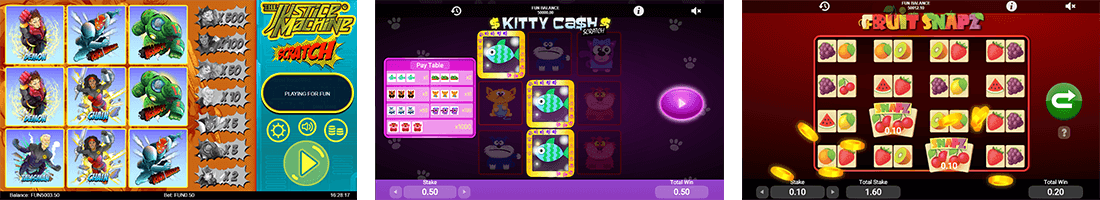 Some of the 1x2gaming’s scratch titles are “The Justice Machine”, “Kitty Cash” and “Fruit Snapz”